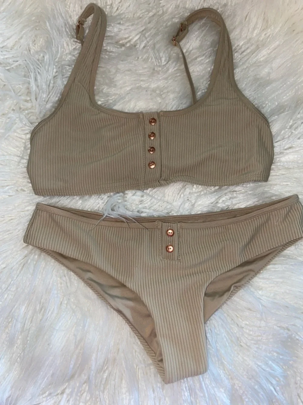 Frankie's Bikinis Two-Piece Bikini Set - Beige, new no tags